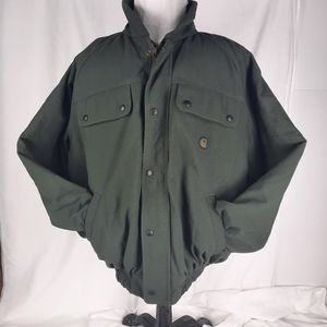 Carhartt bomber jacket coat green canvas zip snap elastic rib knit long sleeve